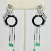 Cartier Diamond Panthere Earrings with Onyx and Emeralds 18K - on stand