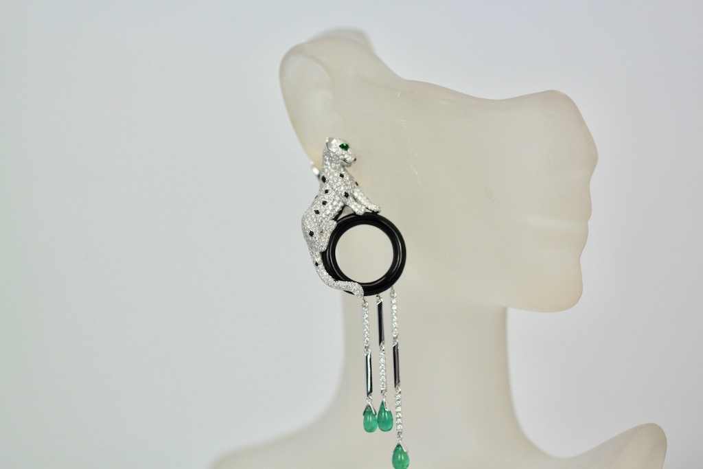 Cartier Diamond Panthere Earrings with Onyx and Emeralds 18K – model