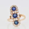 Victorian 3 Sapphire Diamond Lozenge Ring - close up