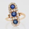 Victorian 3 Sapphire Diamond Lozenge Ring - close up #2