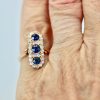 Victorian 3 Sapphire Diamond Lozenge Ring - on finger #2
