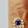 Victorian 3 Sapphire Diamond Lozenge Ring - on finger