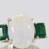 Moonstone 3 stone Ring with Emeralds - detail