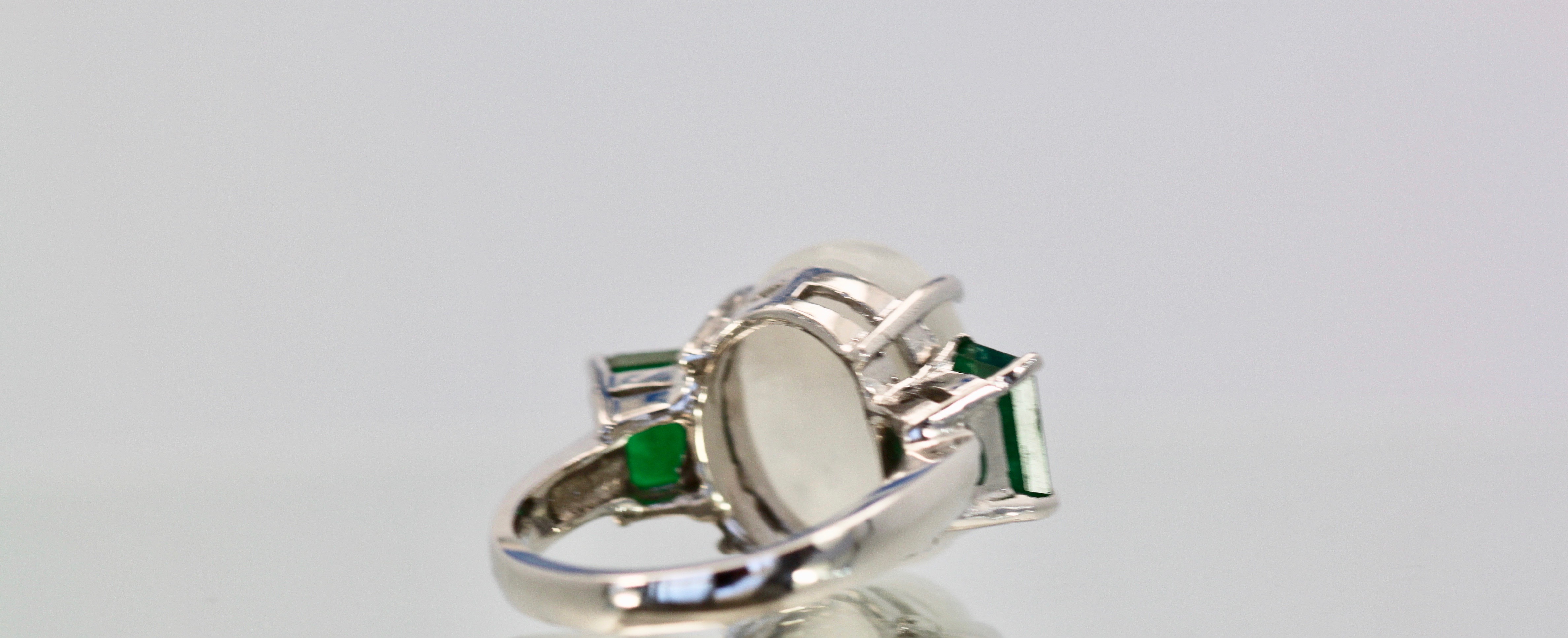 Moonstone 3 stone Ring with Emeralds – back
