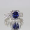 Burma Sapphire Ring with Diamond Surround 18k - close up