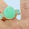 18K Bullet Chalcedony and Jade 3 Stone Ring in Yellow Gold - on finger
