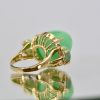 18K Bullet Chalcedony and Jade 3 Stone Ring in Yellow Gold - right back angle
