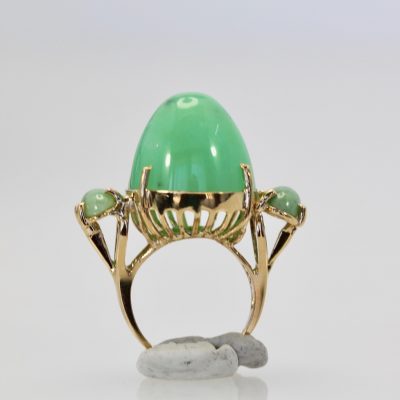 18K Bullet Chalcedony and Jade 3 Stone Ring in Yellow Gold
