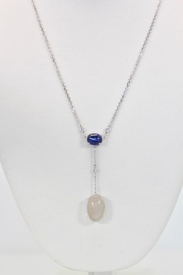 Sapphire Moonstone Diamond Drop Necklace 18K - model #2
