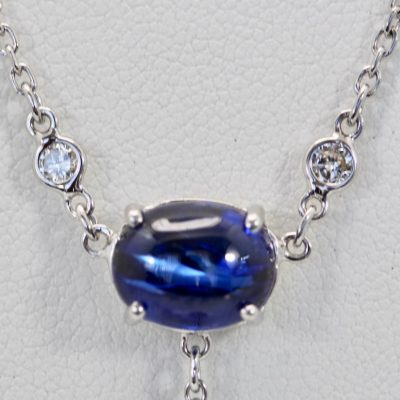 Sapphire Moonstone Diamond Drop Necklace 18K - sapphire detail