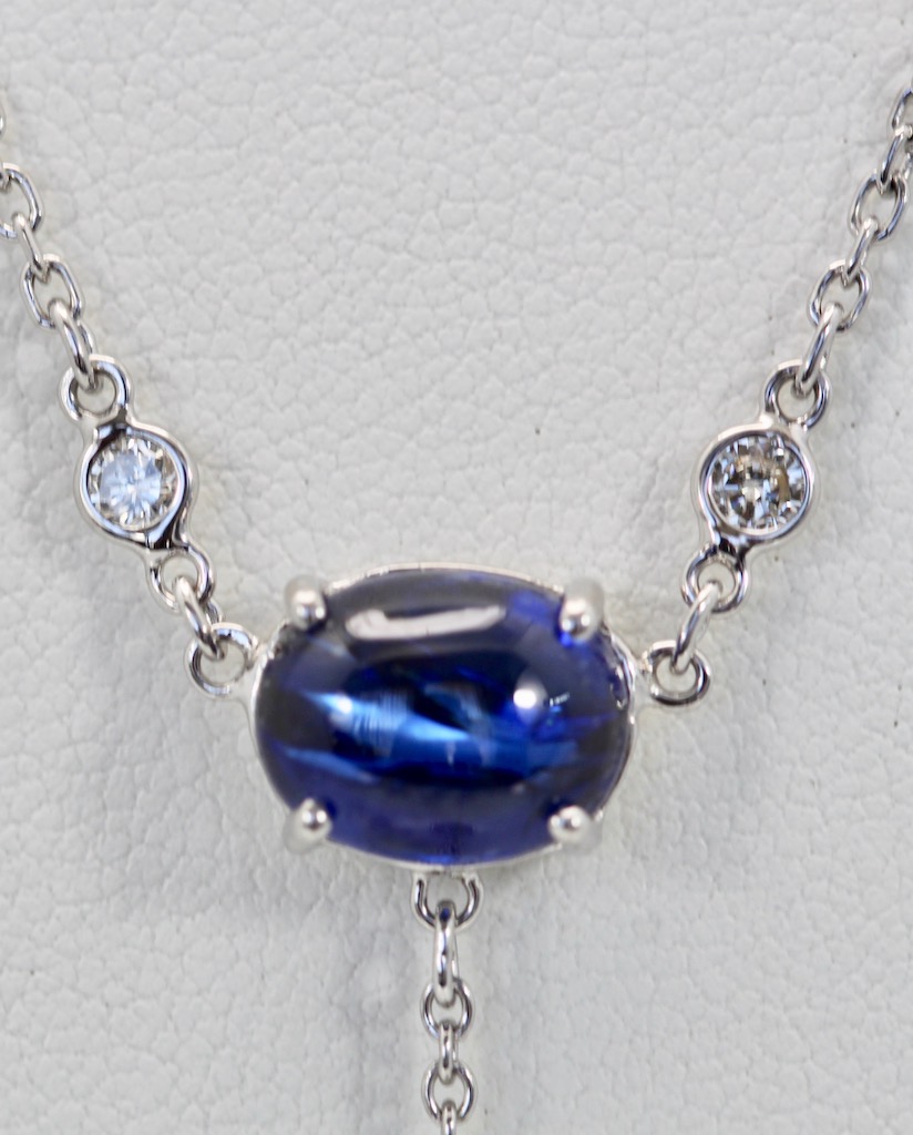 Sapphire Moonstone Diamond Drop Necklace 18K – sapphire detail