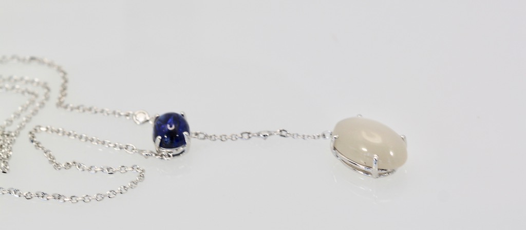 Sapphire Moonstone Diamond Drop Necklace 18K – gems