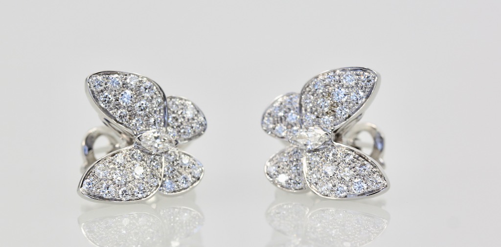 Van Cleef & Arpels White Diamond Butterfly Earrings – on side
