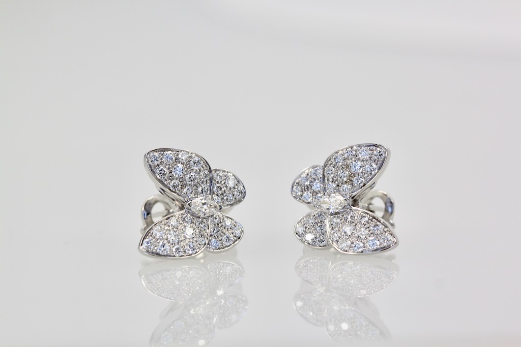 Van Cleef & Arpels White Diamond Butterfly Earrings – on side #2