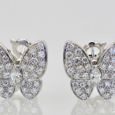 Van Cleef & Arpels White Diamond Butterfly Earrings - detail