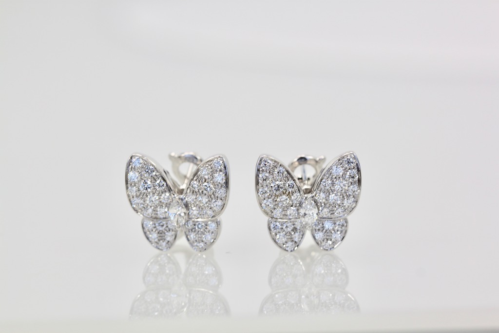 Van Cleef & Arpels White Diamond Butterfly Earrings – set