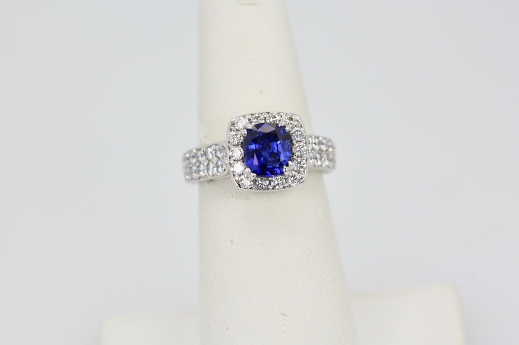 Burma Sapphire Ring with Diamond Surround 18k