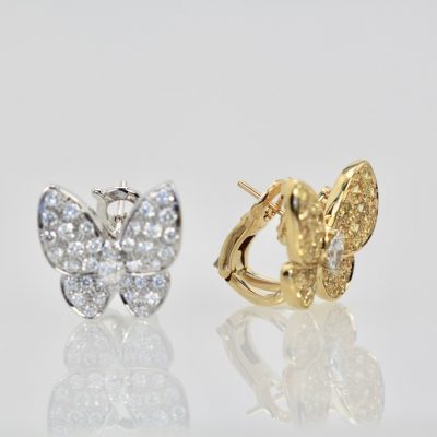Van Cleef & Arpels White Diamond Yellow Sapphire Butterfly Earrings - front and side