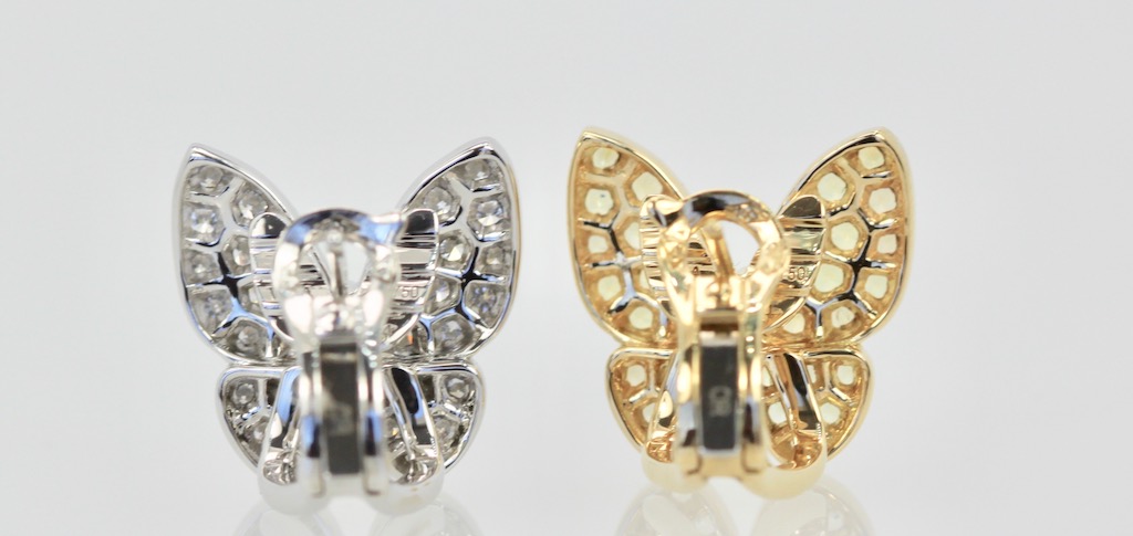 Van Cleef & Arpels White Diamond Yellow Sapphire Butterfly Earrings – set back