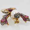 Antique Ruby Pearl Diamond Insect Brooch Pendant - bottom