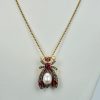 Antique Ruby Pearl Diamond Insect Brooch Pendant - on model