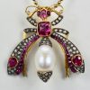 Antique Ruby Pearl Diamond Insect Brooch Pendant - detail