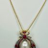 Antique Ruby Pearl Diamond Insect Brooch Pendant - on chain 2