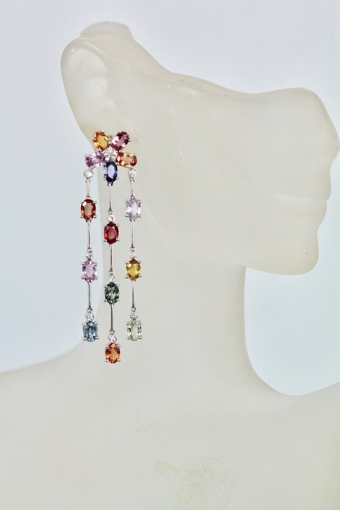 Multi Colored Sapphire Tassel Earrings in 18K – model #2