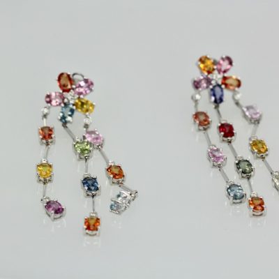 Multi Colored Sapphire Tassel Earrings in 18K - #3