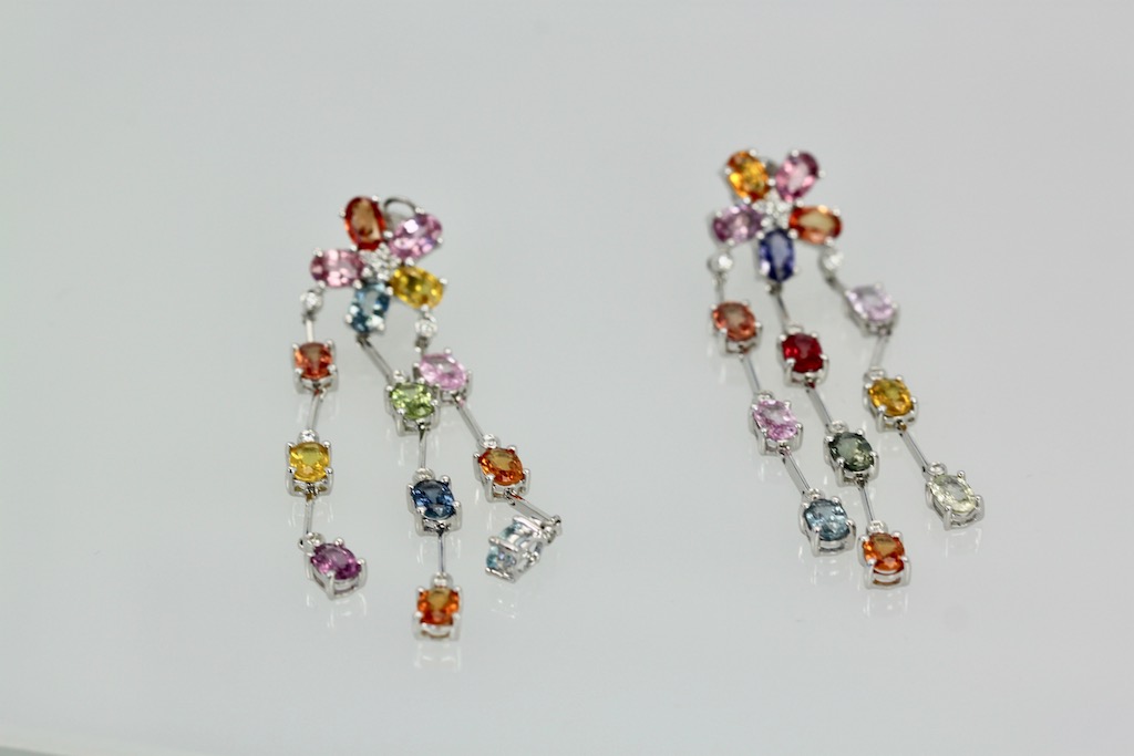 Multi Colored Sapphire Tassel Earrings in 18K – #3