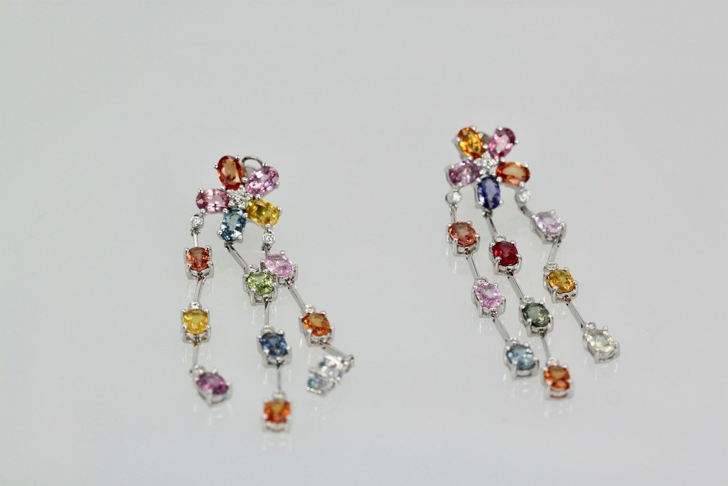 Multi Colored Sapphire Tassel Earrings in 18K