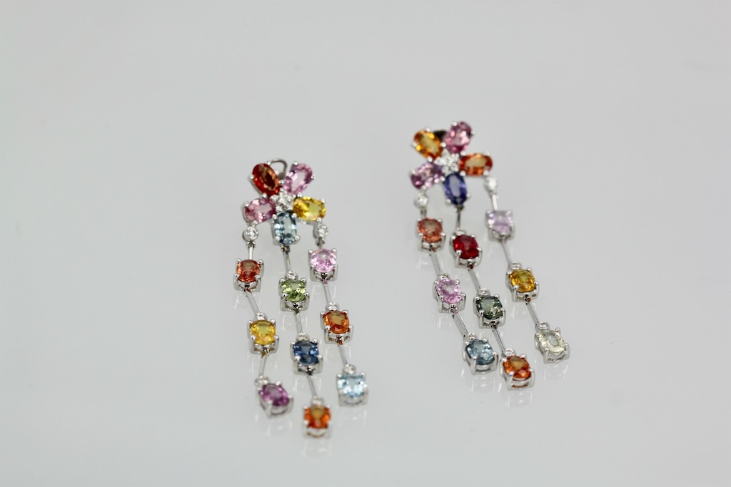Multi Colored Sapphire Tassel Earrings in 18K #2