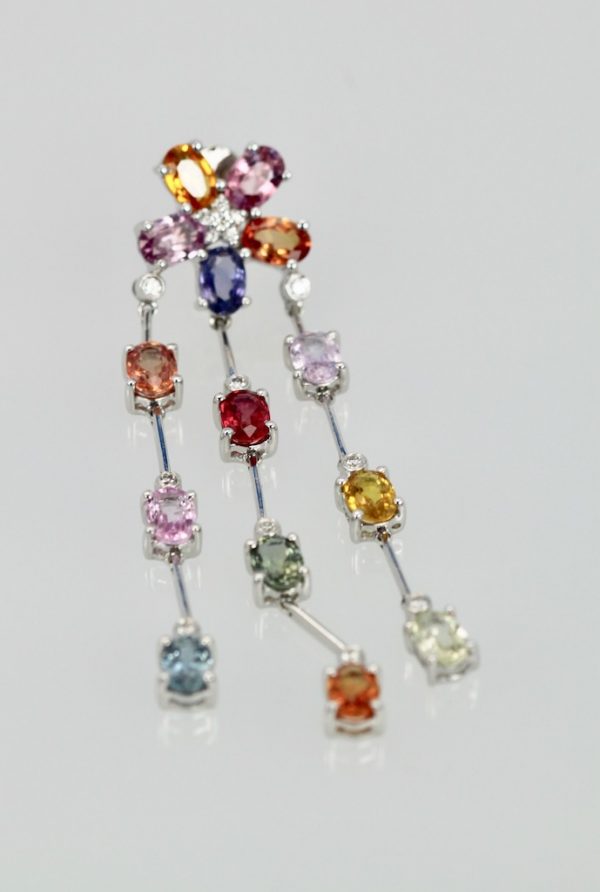 Multi Colored Sapphire Tassel Earrings in 18K - single