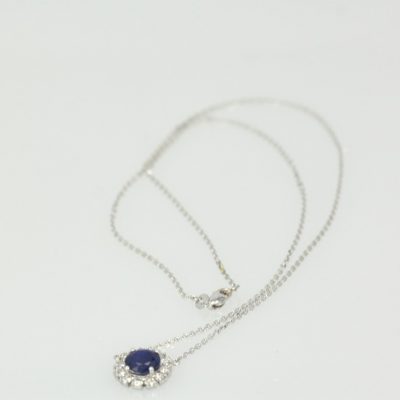 Blue Sapphire Pendant Necklace with Diamond Surround - entire 2