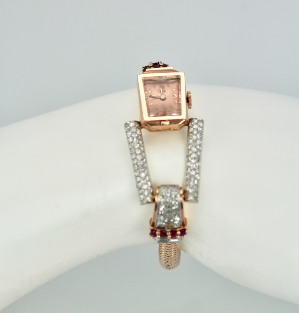 retro 14 Karat Ruby Diamond Watch Ciny Watch Co. Le Noirmont – model