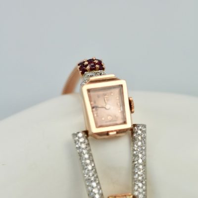 retro 14 Karat Ruby Diamond Watch Ciny Watch Co. Le Noirmont - model 2