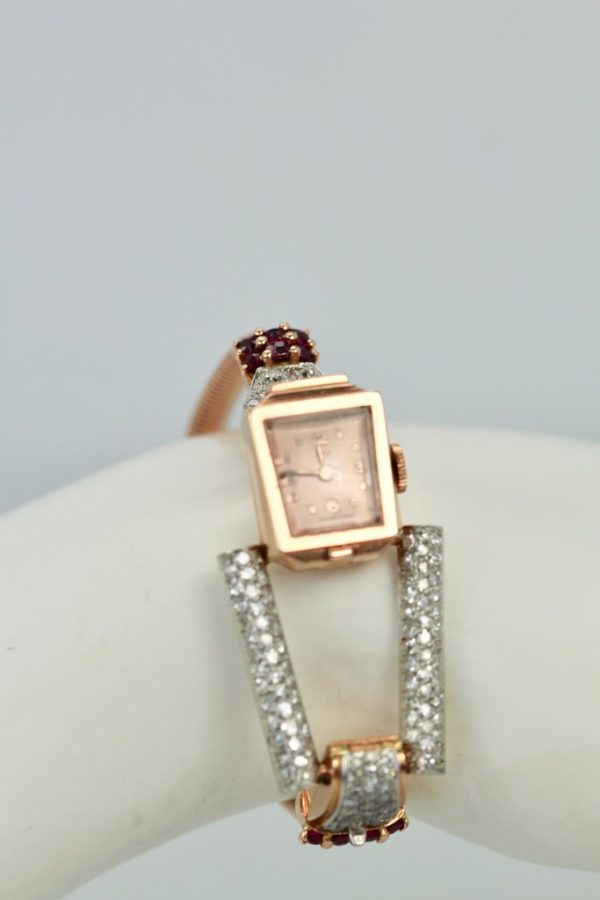 retro 14 Karat Ruby Diamond Watch Ciny Watch Co. Le Noirmont - model 2