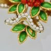 French 18 Karat Enamel, Pearl, Coral, Maltese Cross Flower Brooch Pendant - close up bottom