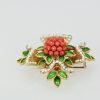 French 18 Karat Enamel, Pearl, Coral, Maltese Cross Flower Brooch Pendant - flat #3