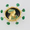 Renaissance Brooch with Emerald accents in 18K Yellow Gold - angle