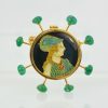 Renaissance Brooch with Emerald accents in 18K Yellow Gold - close up