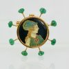 Renaissance Brooch with Emerald accents in 18K Yellow Gold