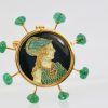 Renaissance Brooch with Emerald accents in 18K Yellow Gold - detail