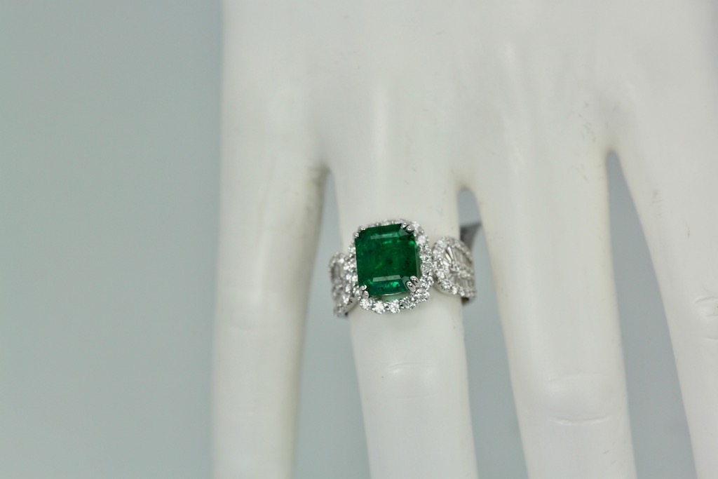 Emerald Diamond Ring 18K – on model