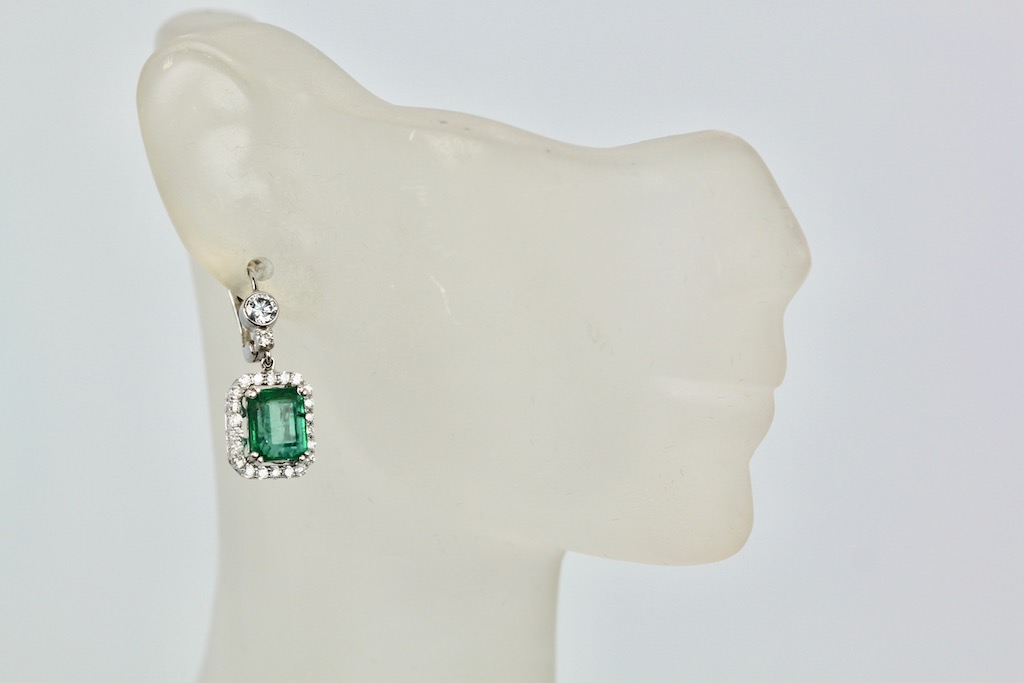 Emerald Diamond Earrings 18K – on model