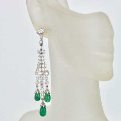 Deco Diamond Emerald Drop Earrings - model 2