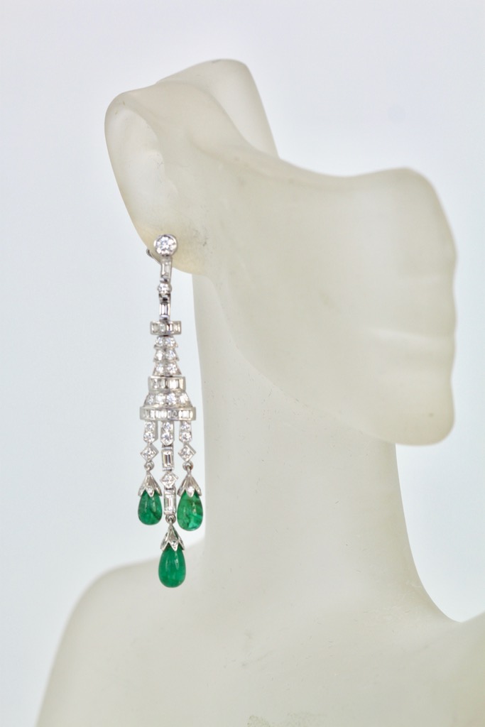 Deco Diamond Emerald Drop Earrings – model 2