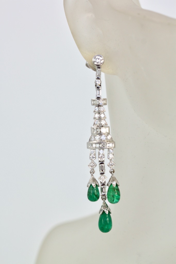 Deco Diamond Emerald Drop Earrings – single on model