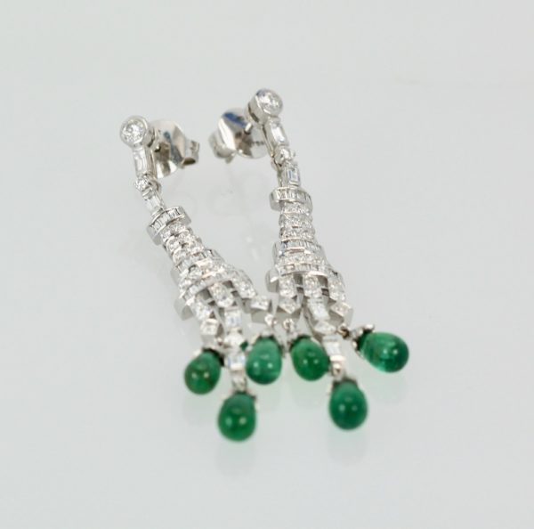 Deco Diamond Emerald Drop Earrings - up angle