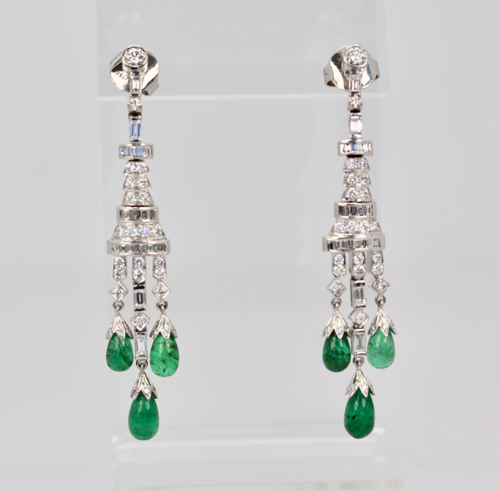 Deco Diamond Emerald Drop Earrings – detail 2
